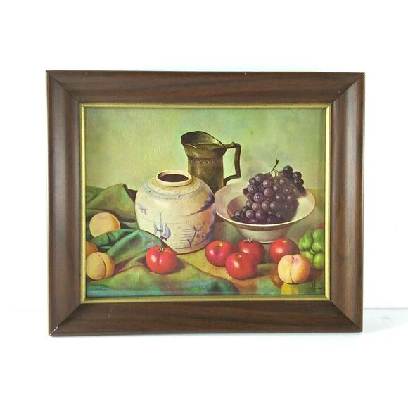 Fruit Print Tomatoes Grapes Jug And Bowl Textures 1970's - Picture 9 of 9